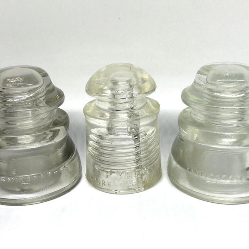 Vintage Glass Insulators Lot of 3 Pyrex Hemingray 45 Telephone Power Line‎